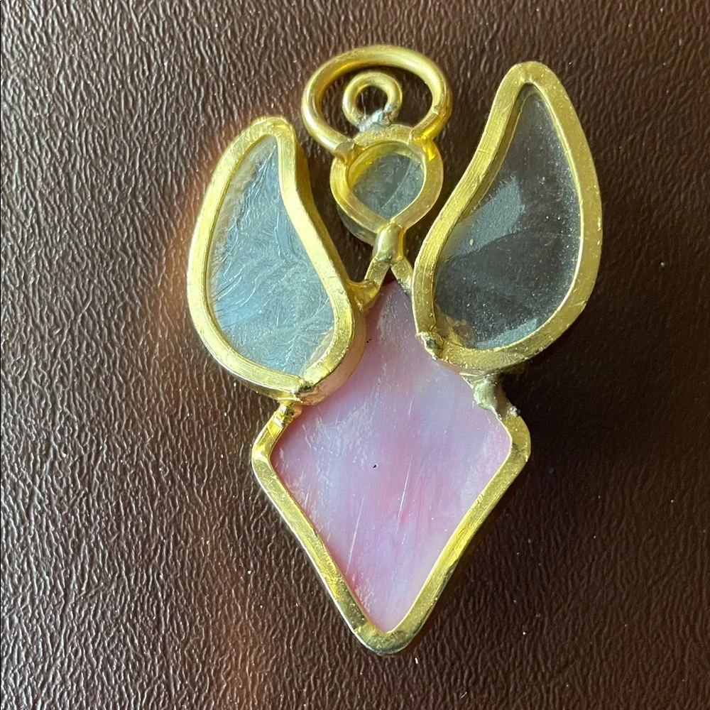 Gold and Pink Stain glass Angel Christmas Ornament